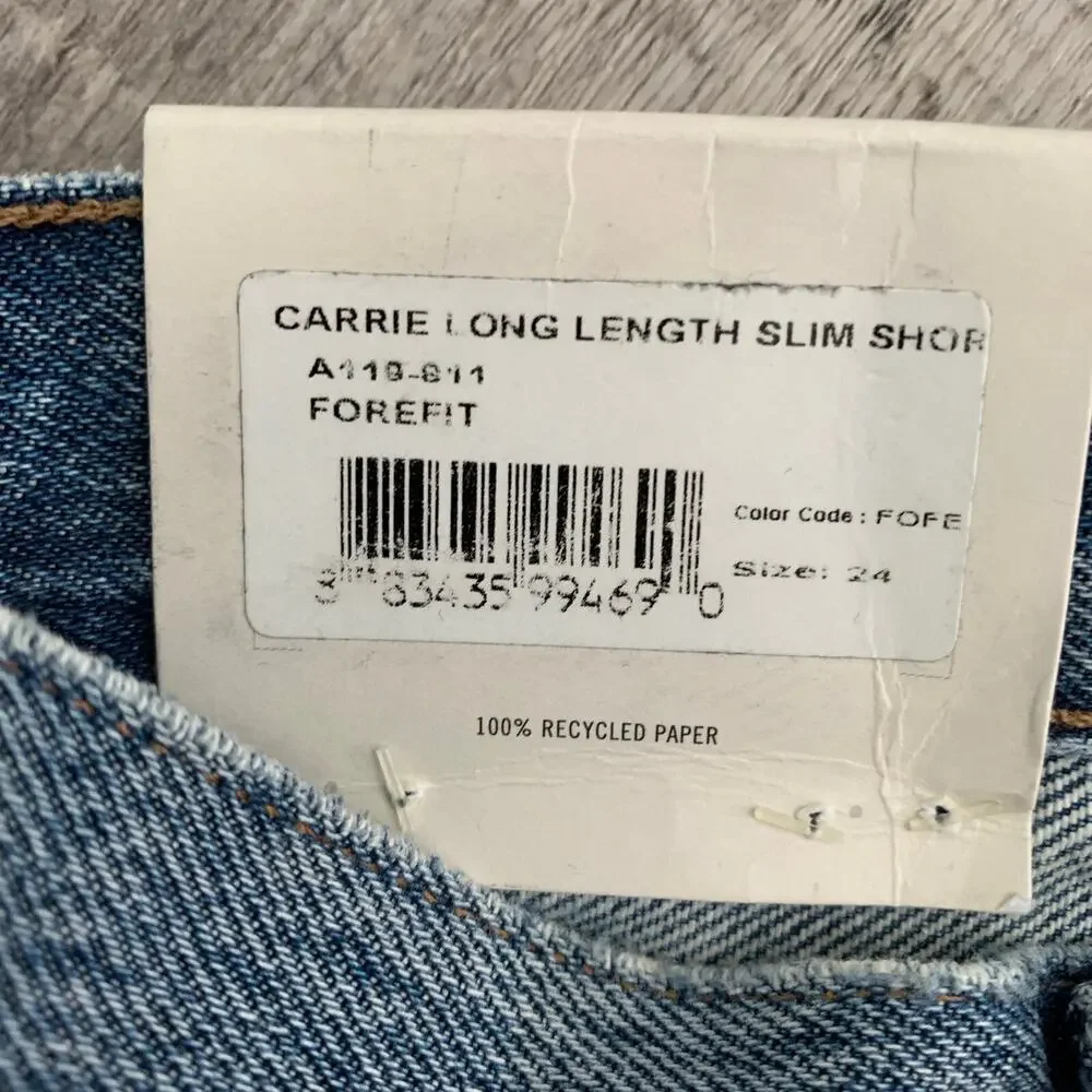 AGOLDE Denim Shorts Sz 24 CARRIE Long Length Slim Forefit Wash Button-Fly NEW